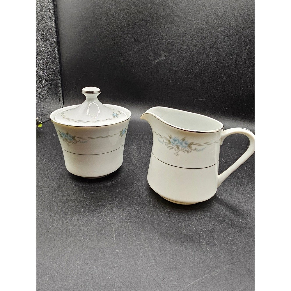 Style House Fine China Corsage Sugar Bowl and Creamer Set Blue Floral Vintage